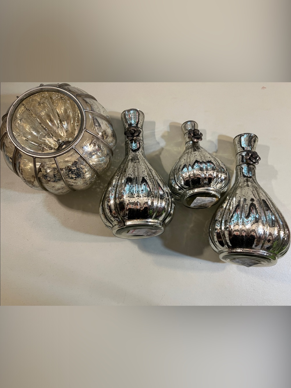 Reflective Silver Mercury Glass Vase Set - Decorative Home Accents